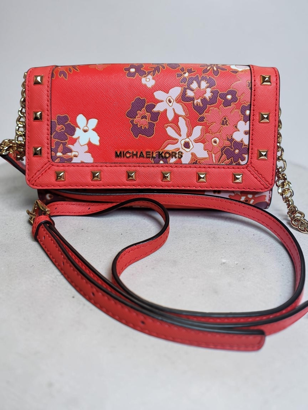 Michael Kors Floral Coral Crossbody Shoulder Bag Good Condition